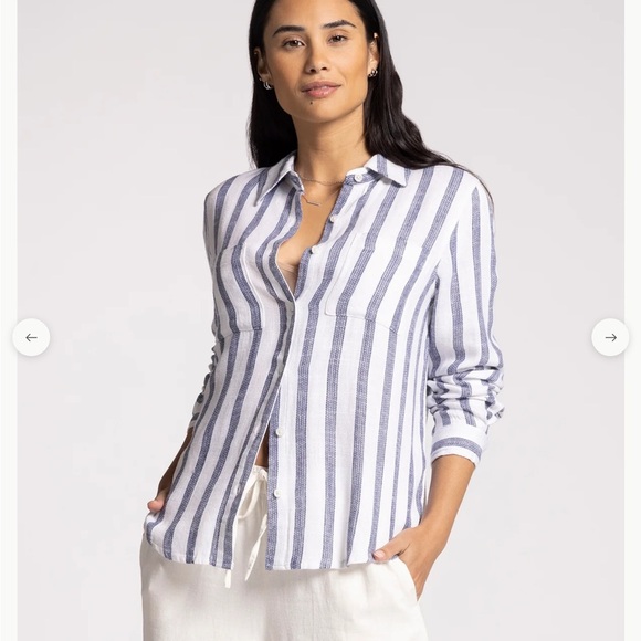 Thread & supply long sleeve button down stripped collared blouse - Picture 1 of 6